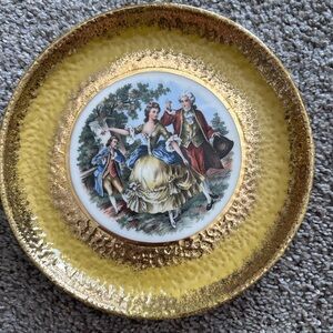 Vintage Decorative Plate with Gold and Yellow Accents
